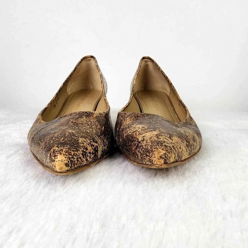 STUART WEITZMAN Brown Tan Distressed Leather Pointed Toe Kitten Heels‎ Shoes 7